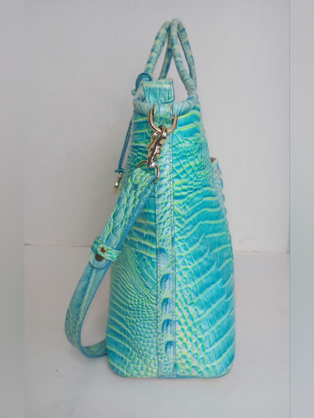 Brahmin Cotton Candy Elaine Croc Embossed Leather Crossbody Satchel Tote - Picture 7 of 15